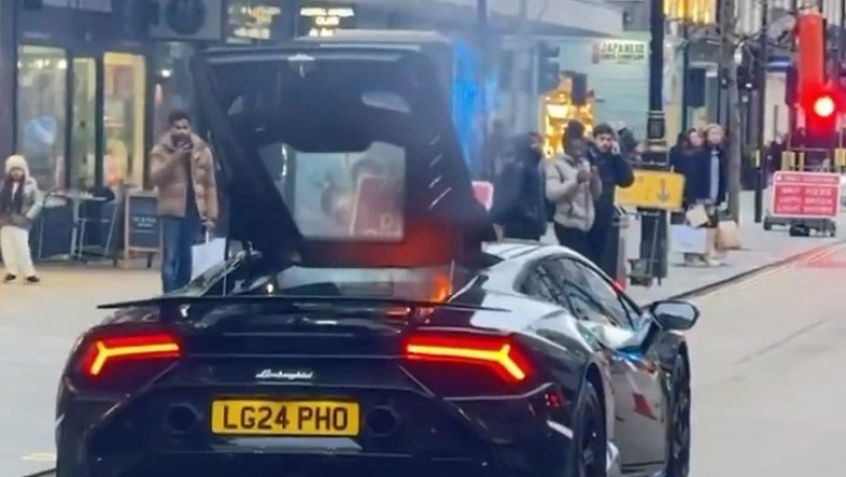 £300,000 Lamborghini Goes Up in Flames on Busy London Street! Shocking Moment Caught on Camera!